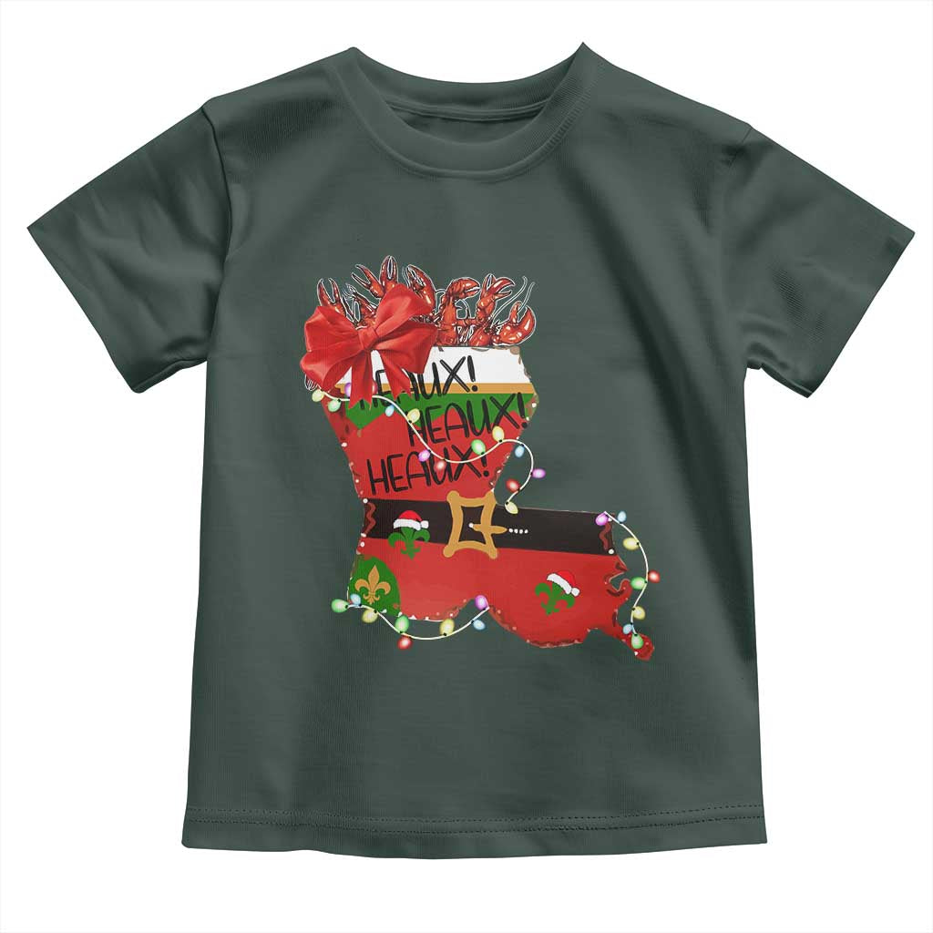 Funny Christmas Cajun Toddler T Shirt Triple Heaux Santa Louisiana Map Crawfish TS11 Dark Forest Green Print Your Wear