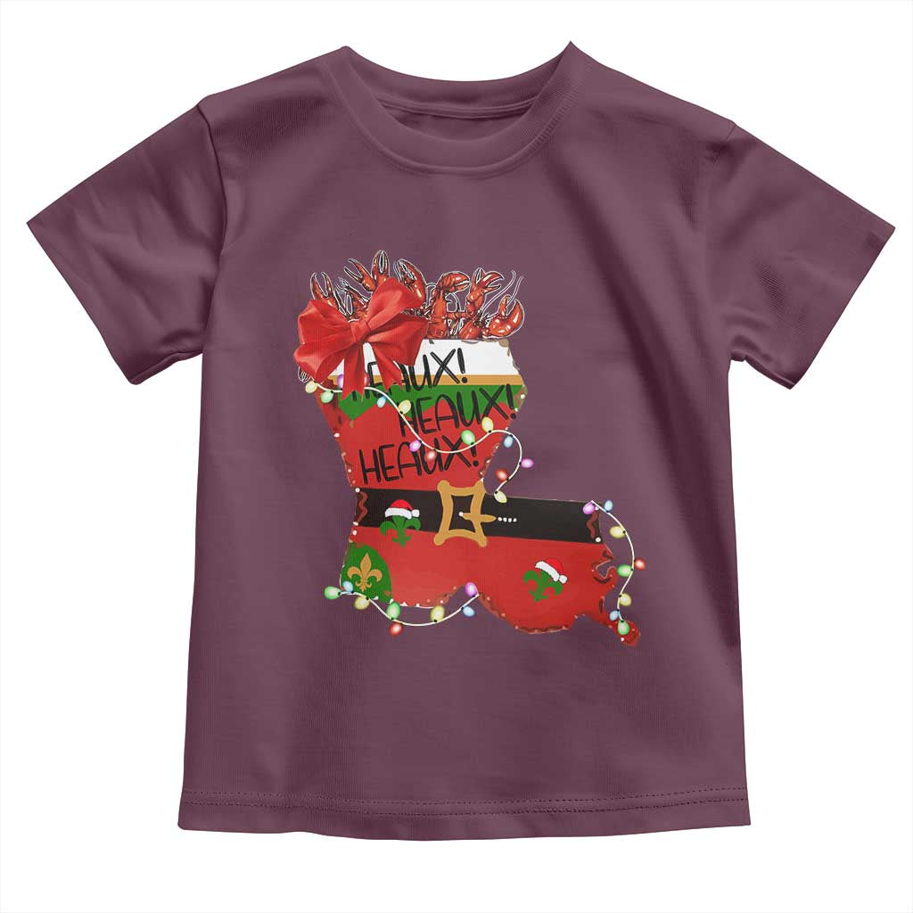 Funny Christmas Cajun Toddler T Shirt Triple Heaux Santa Louisiana Map Crawfish TS11 Maroon Print Your Wear
