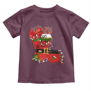 Funny Christmas Cajun Toddler T Shirt Triple Heaux Santa Louisiana Map Crawfish TS11 Maroon Print Your Wear