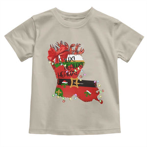 Funny Christmas Cajun Toddler T Shirt Triple Heaux Santa Louisiana Map Crawfish TS11 Sand Print Your Wear