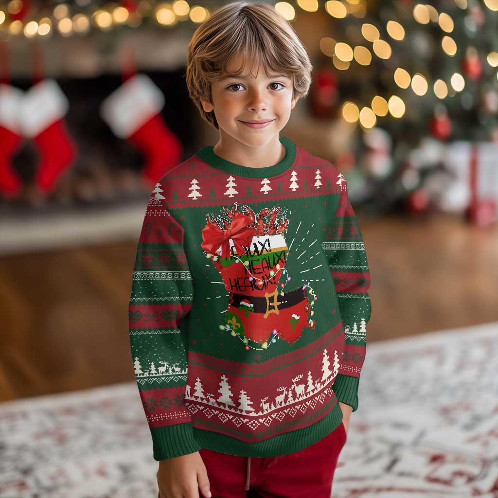 Funny Xmas Cajun Ugly Christmas Sweater Triple Heaux Santa Louisiana Map Crawfish TS11 Christmas Print Your Wear