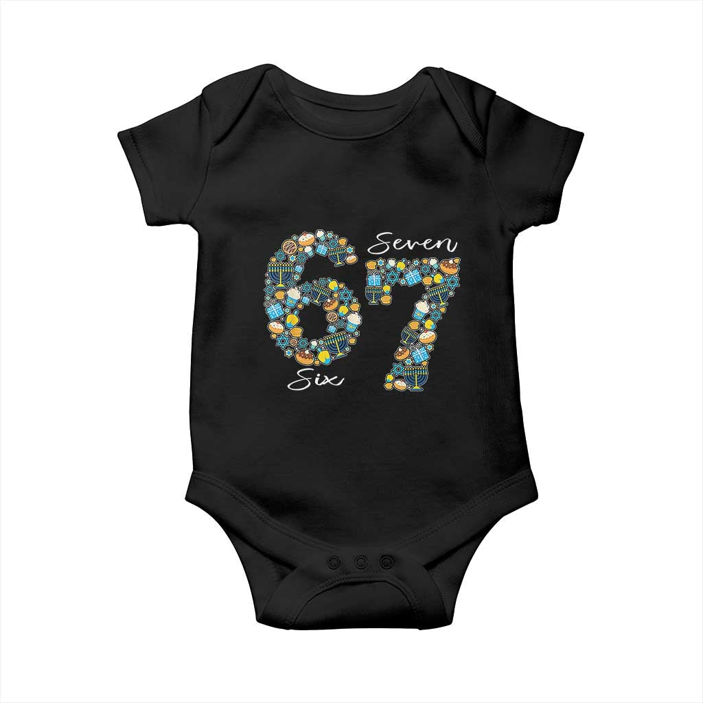 Funny Hanukkah 67 Baby Onesie Six Seven Meme Chanukah Dreidel Gelt Star Of David TS11 Black Print Your Wear