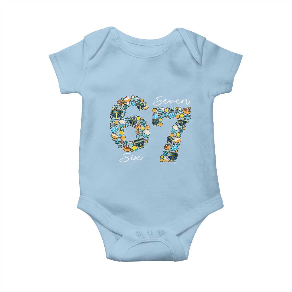 Funny Hanukkah 67 Baby Onesie Six Seven Meme Chanukah Dreidel Gelt Star Of David TS11 Light Blue Print Your Wear