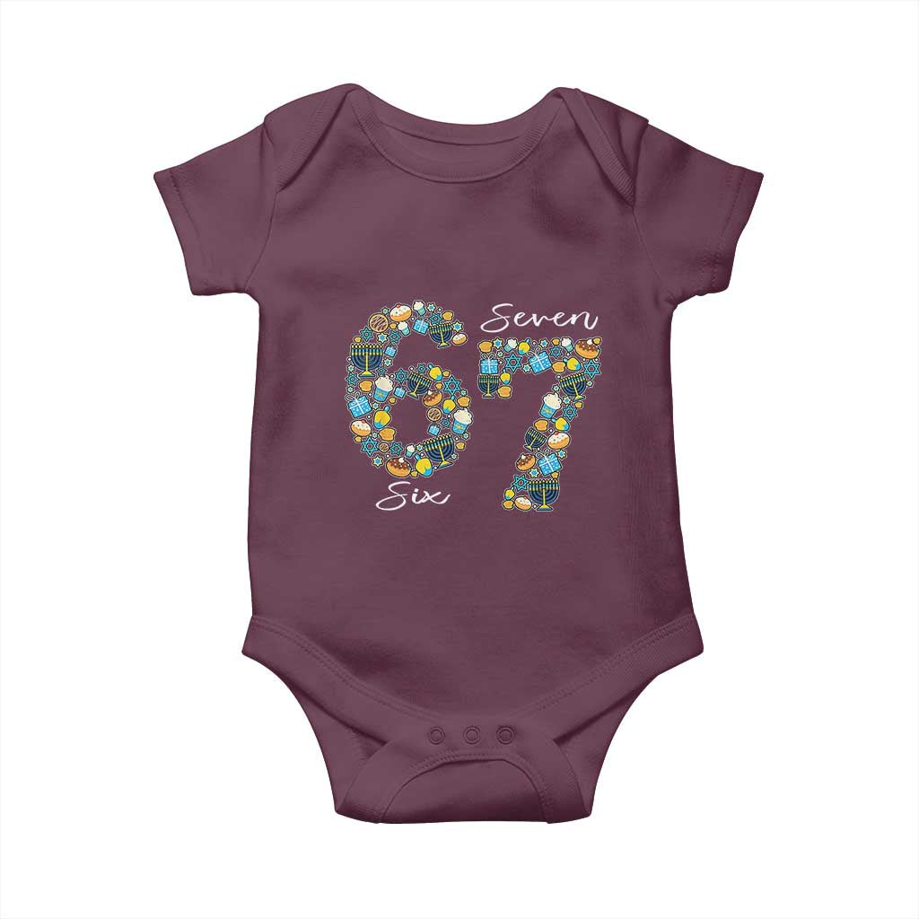 Funny Hanukkah 67 Baby Onesie Six Seven Meme Chanukah Dreidel Gelt Star Of David TS11 Maroon Print Your Wear
