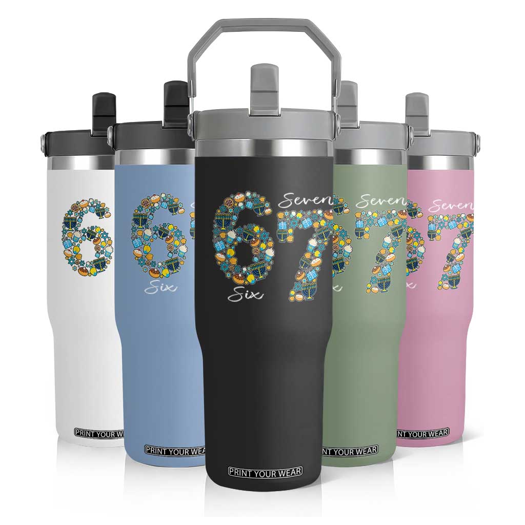 Funny Hanukkah 67 Flip Straw Tumbler Six Seven Meme Chanukah Dreidel Gelt Star Of David TS11 Print Your Wear