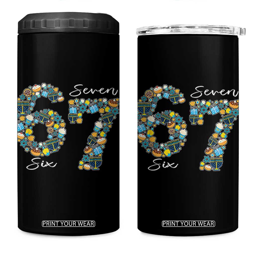 Funny Hanukkah 67 4 in 1 Can Cooler Tumbler Six Seven Meme Chanukah Dreidel Gelt Star Of David TS11 One Size: 16 oz Black Print Your Wear