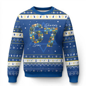 Funny Chanukah 67 Hanukkah Ugly Sweater Six Seven Meme Dreidel Gelt Star Of David TS11 Blue White Print Your Wear