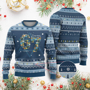 Funny Chanukah 67 Hanukkah Ugly Sweater Six Seven Meme Dreidel Gelt Star Of David TS11 Navy Light Blue Print Your Wear