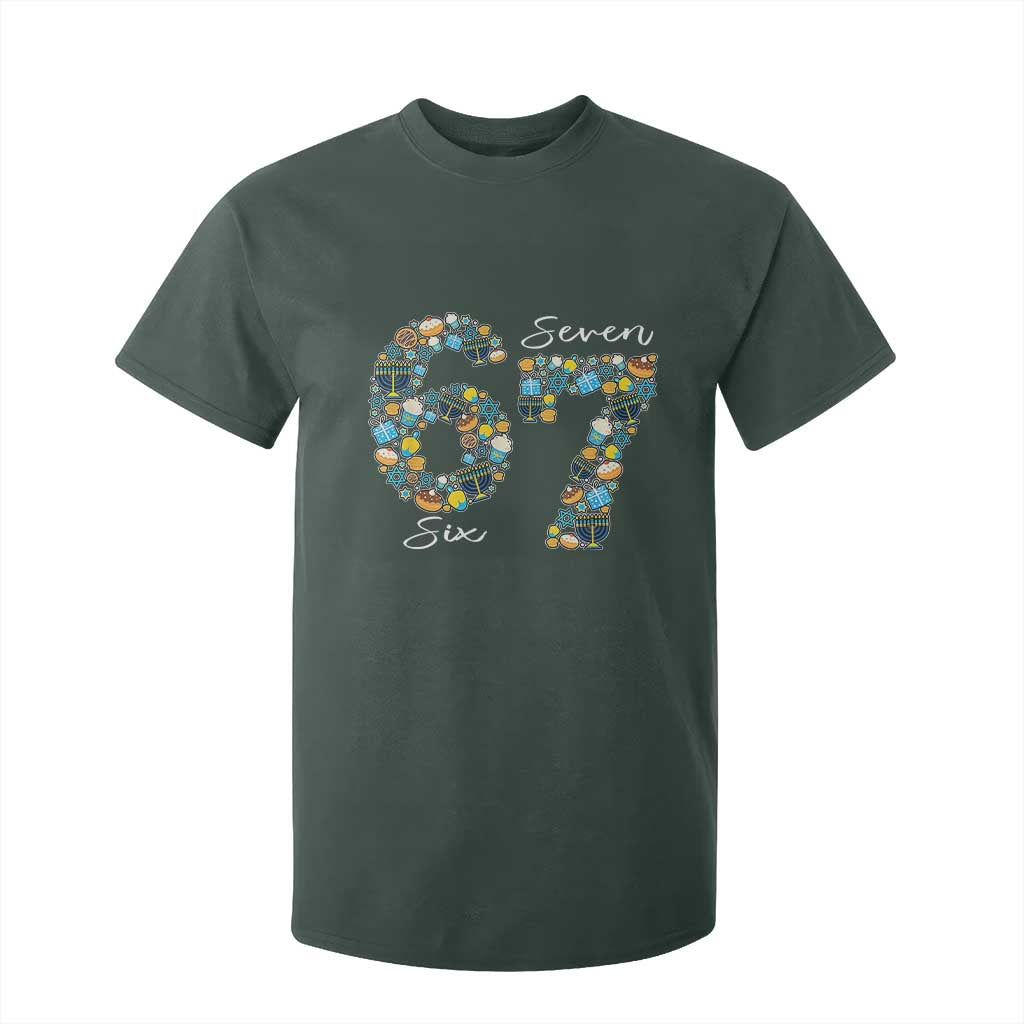 Funny Hanukkah 67 T Shirt For Kid Six Seven Meme Chanukah Dreidel Gelt Star Of David TS11 Dark Forest Green Print Your Wear