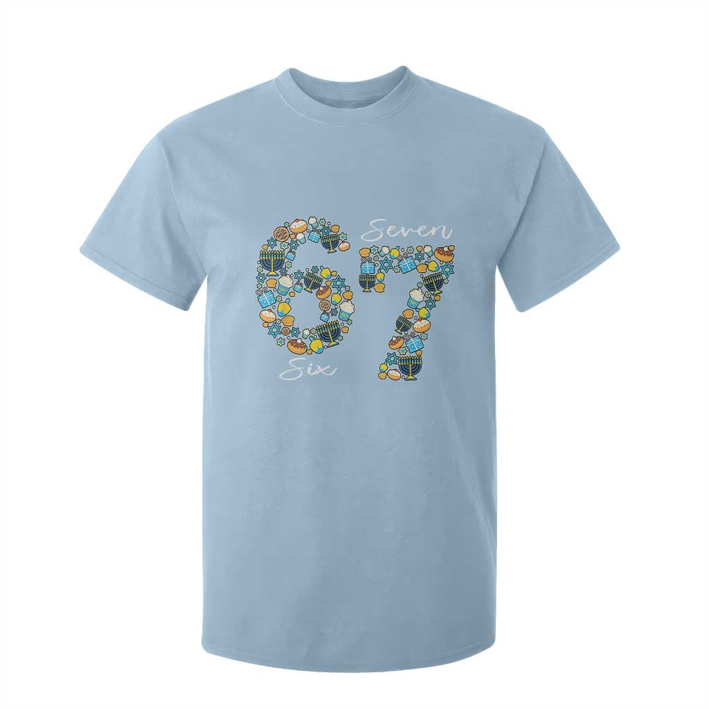 Funny Hanukkah 67 T Shirt For Kid Six Seven Meme Chanukah Dreidel Gelt Star Of David TS11 Light Blue Print Your Wear