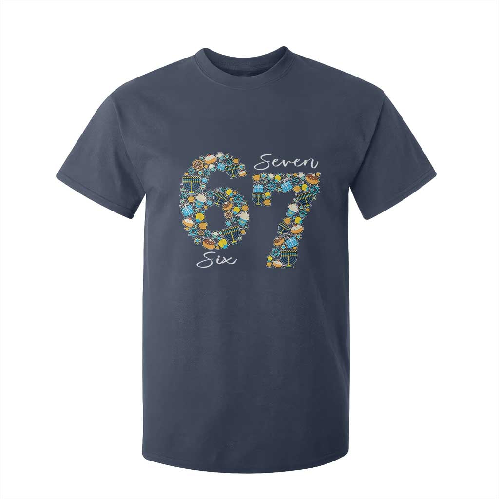 Funny Hanukkah 67 T Shirt For Kid Six Seven Meme Chanukah Dreidel Gelt Star Of David TS11 Navy Print Your Wear