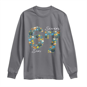 Funny Hanukkah 67 Long Sleeve Shirt Six Seven Meme Chanukah Dreidel Gelt Star Of David TS11 Charcoal Print Your Wear
