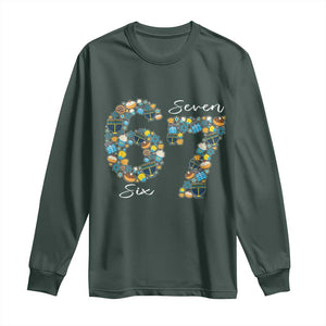 Funny Hanukkah 67 Long Sleeve Shirt Six Seven Meme Chanukah Dreidel Gelt Star Of David TS11 Dark Forest Green Print Your Wear