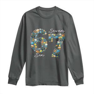 Funny Hanukkah 67 Long Sleeve Shirt Six Seven Meme Chanukah Dreidel Gelt Star Of David TS11 Dark Heather Print Your Wear