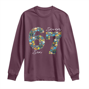 Funny Hanukkah 67 Long Sleeve Shirt Six Seven Meme Chanukah Dreidel Gelt Star Of David TS11 Maroon Print Your Wear