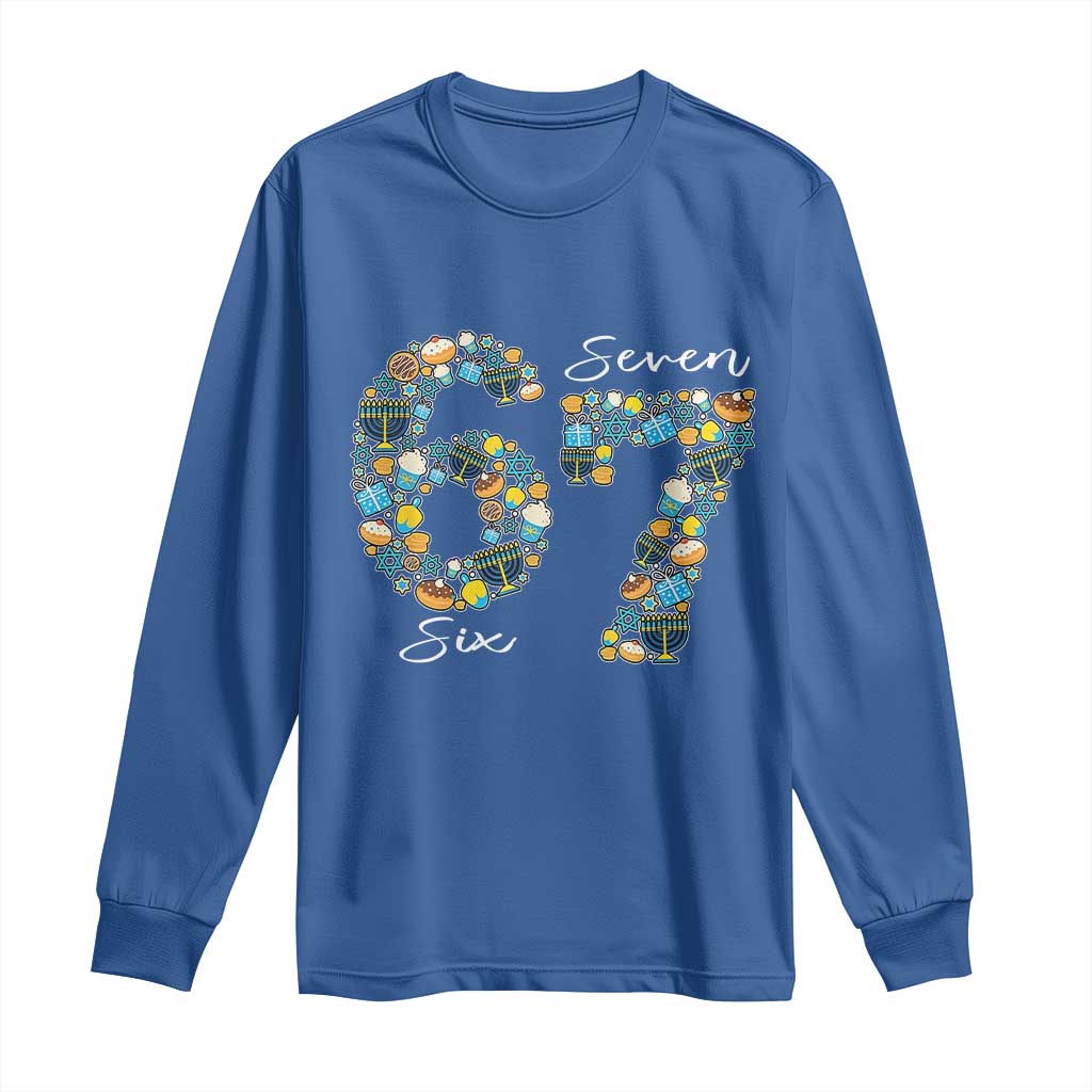 Funny Hanukkah 67 Long Sleeve Shirt Six Seven Meme Chanukah Dreidel Gelt Star Of David TS11 Royal Blue Print Your Wear