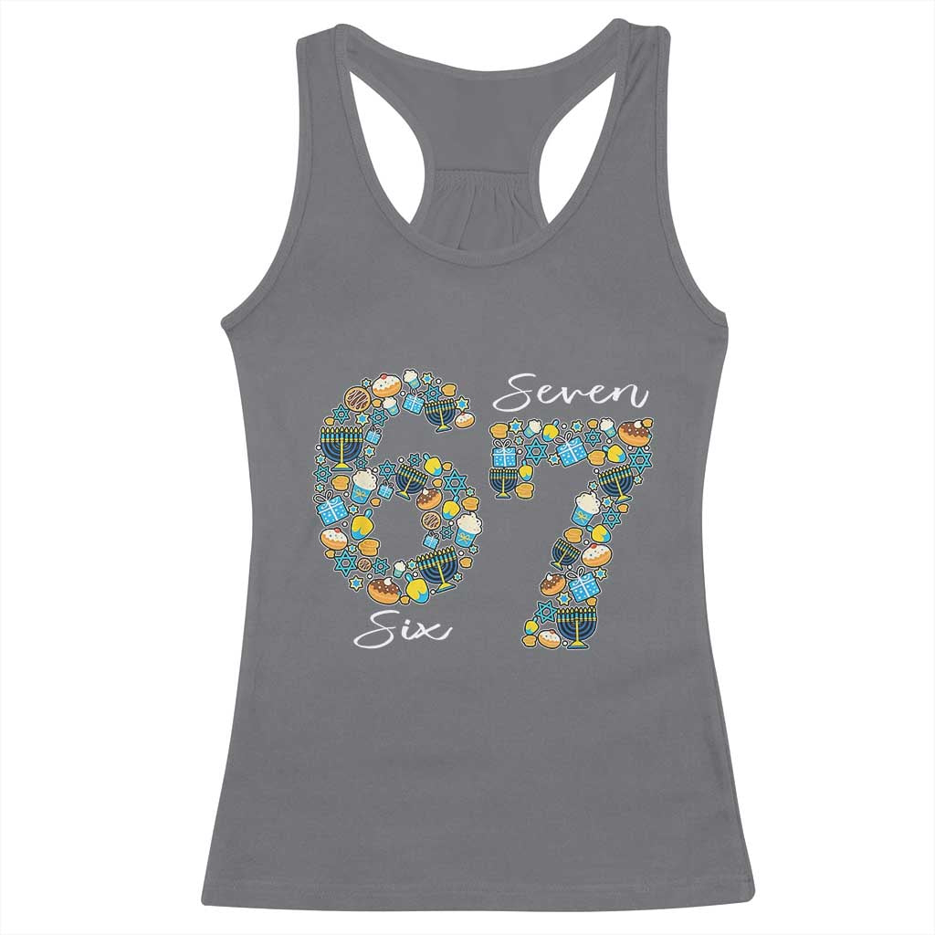Funny Hanukkah 67 Racerback Tank Top Six Seven Meme Chanukah Dreidel Gelt Star Of David TS11 Charcoal Print Your Wear