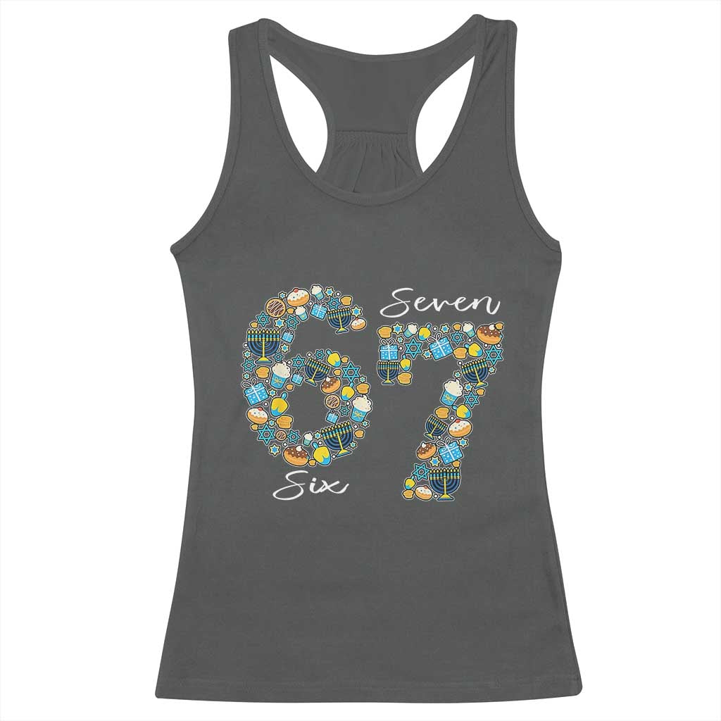 Funny Hanukkah 67 Racerback Tank Top Six Seven Meme Chanukah Dreidel Gelt Star Of David TS11 Dark Heather Print Your Wear
