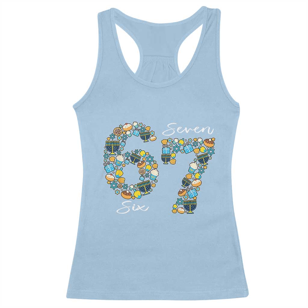 Funny Hanukkah 67 Racerback Tank Top Six Seven Meme Chanukah Dreidel Gelt Star Of David TS11 Light Blue Print Your Wear