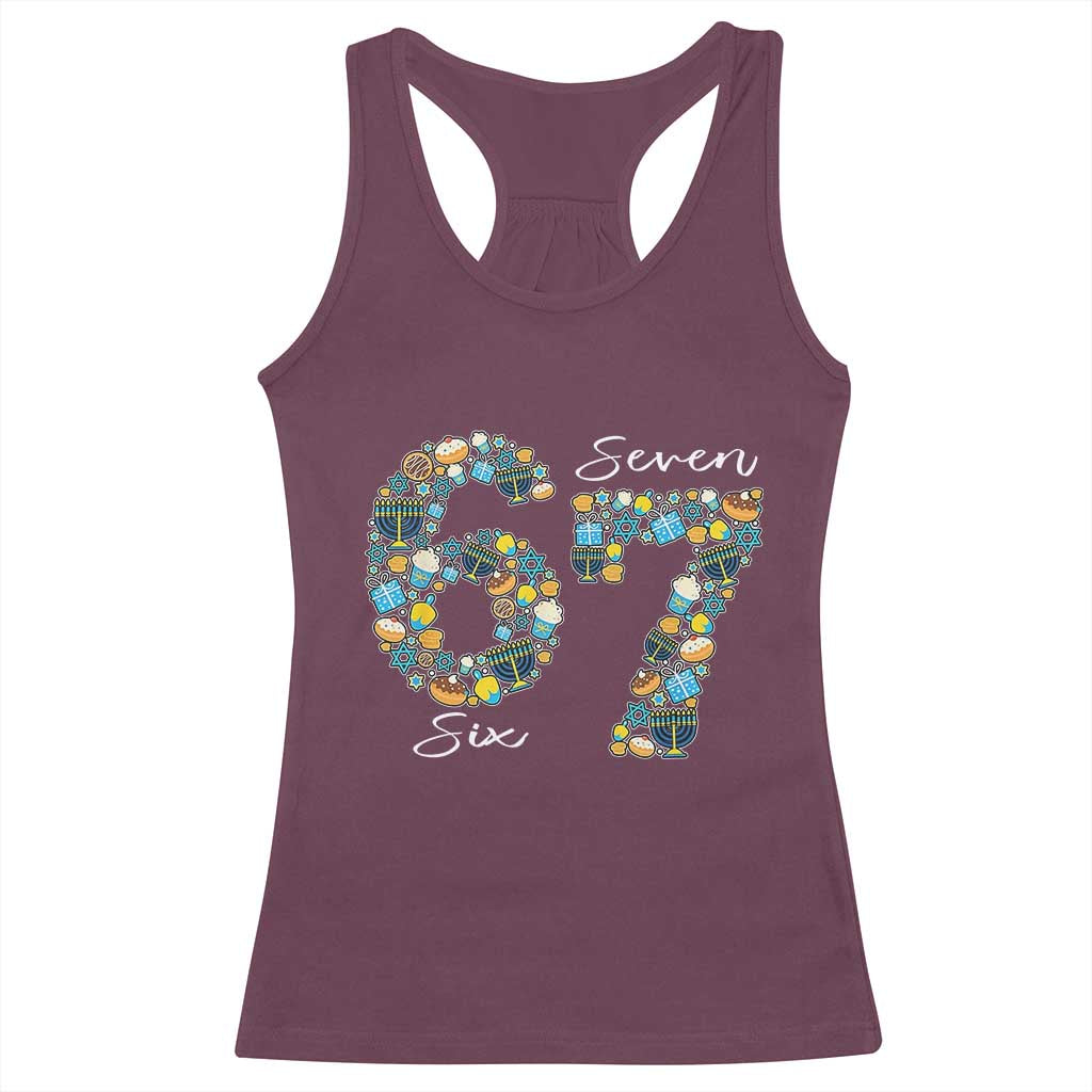 Funny Hanukkah 67 Racerback Tank Top Six Seven Meme Chanukah Dreidel Gelt Star Of David TS11 Maroon Print Your Wear