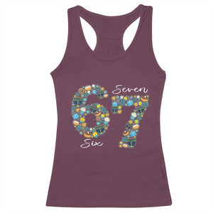 Funny Hanukkah 67 Racerback Tank Top Six Seven Meme Chanukah Dreidel Gelt Star Of David TS11 Maroon Print Your Wear