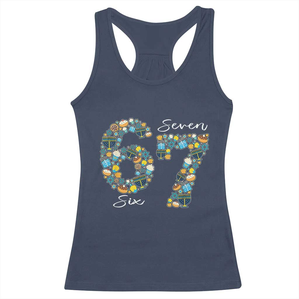 Funny Hanukkah 67 Racerback Tank Top Six Seven Meme Chanukah Dreidel Gelt Star Of David TS11 Navy Print Your Wear