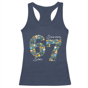 Funny Hanukkah 67 Racerback Tank Top Six Seven Meme Chanukah Dreidel Gelt Star Of David TS11 Navy Print Your Wear