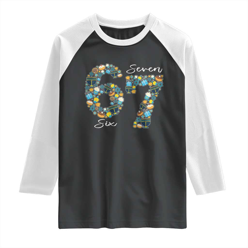 Funny Hanukkah 67 Raglan Shirt Six Seven Meme Chanukah Dreidel Gelt Star Of David TS11 Black White Print Your Wear