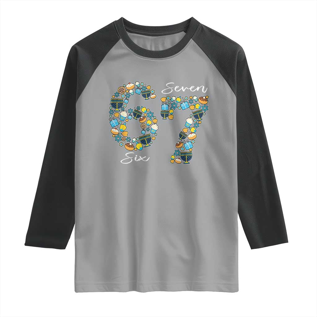 Funny Hanukkah 67 Raglan Shirt Six Seven Meme Chanukah Dreidel Gelt Star Of David TS11 Sport Gray Black Print Your Wear