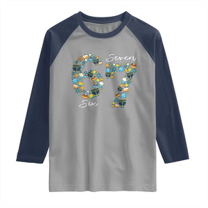 Funny Hanukkah 67 Raglan Shirt Six Seven Meme Chanukah Dreidel Gelt Star Of David TS11 Sport Gray Navy Print Your Wear
