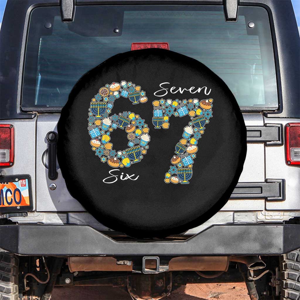 Funny Hanukkah 67 Spare Tire Cover Six Seven Meme Chanukah Dreidel Gelt Star Of David TS11 No hole Black Print Your Wear
