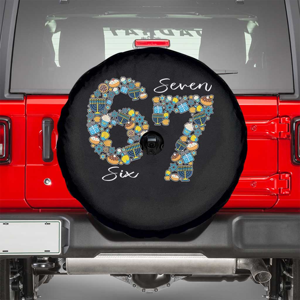 Funny Hanukkah 67 Spare Tire Cover Six Seven Meme Chanukah Dreidel Gelt Star Of David TS11 Black Print Your Wear