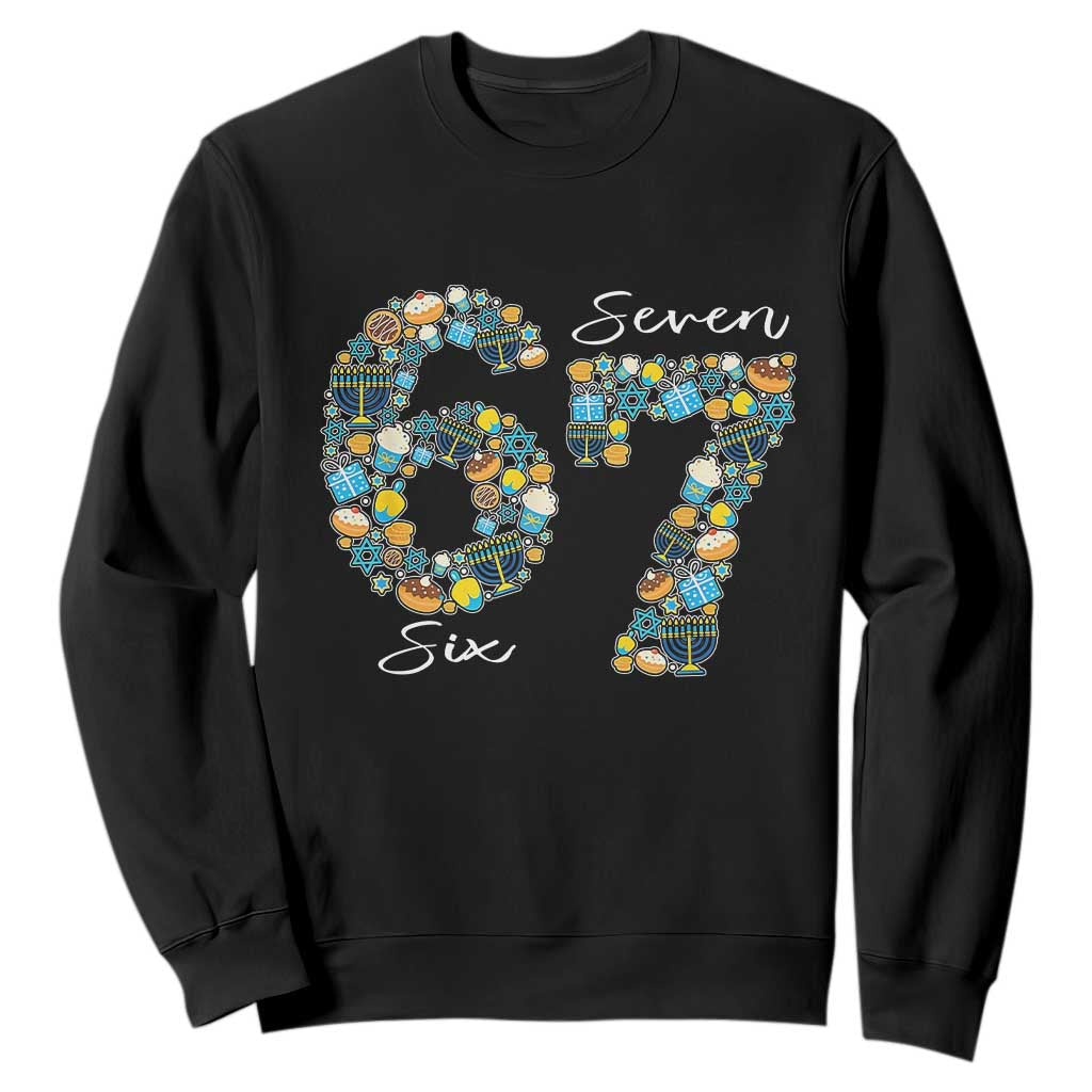 Funny Hanukkah 67 Sweatshirt Six Seven Meme Chanukah Dreidel Gelt Star Of David TS11 Black Print Your Wear
