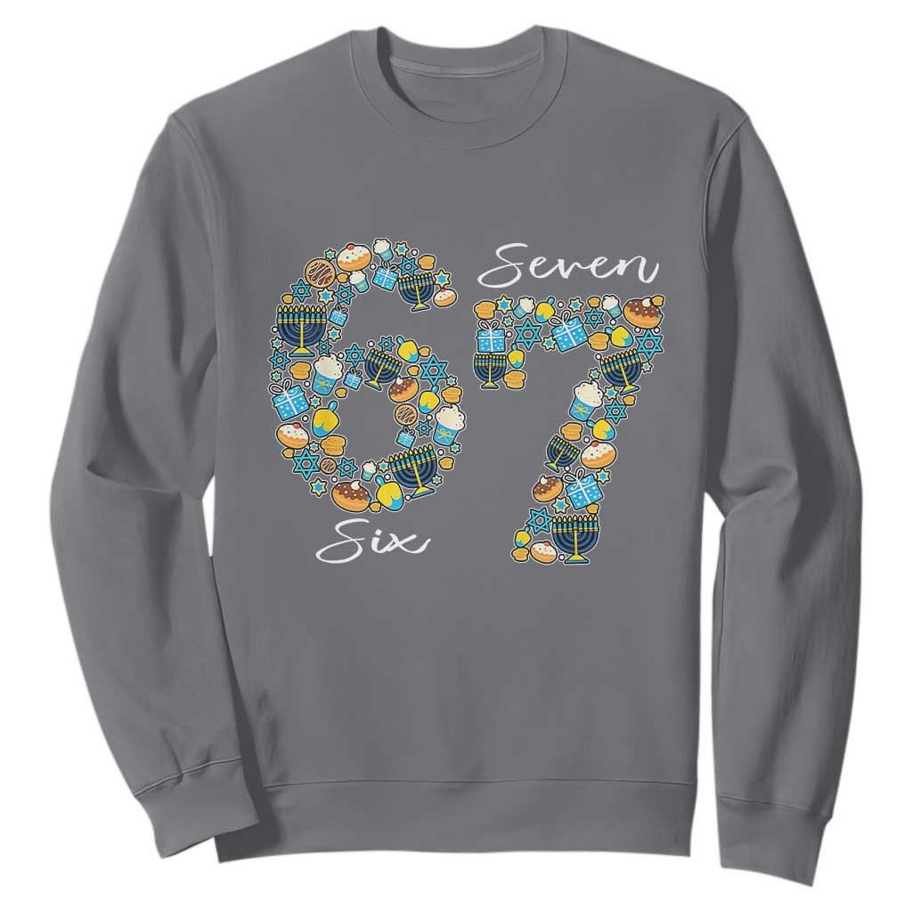 Funny Hanukkah 67 Sweatshirt Six Seven Meme Chanukah Dreidel Gelt Star Of David TS11 Charcoal Print Your Wear