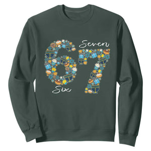 Funny Hanukkah 67 Sweatshirt Six Seven Meme Chanukah Dreidel Gelt Star Of David TS11 Dark Forest Green Print Your Wear
