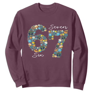 Funny Hanukkah 67 Sweatshirt Six Seven Meme Chanukah Dreidel Gelt Star Of David TS11 Maroon Print Your Wear