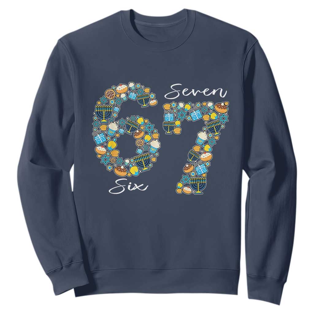 Funny Hanukkah 67 Sweatshirt Six Seven Meme Chanukah Dreidel Gelt Star Of David TS11 Navy Print Your Wear