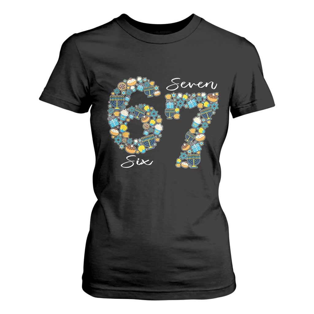 Funny Hanukkah 67 T Shirt For Women Six Seven Meme Chanukah Dreidel Gelt Star Of David TS11 Black Print Your Wear
