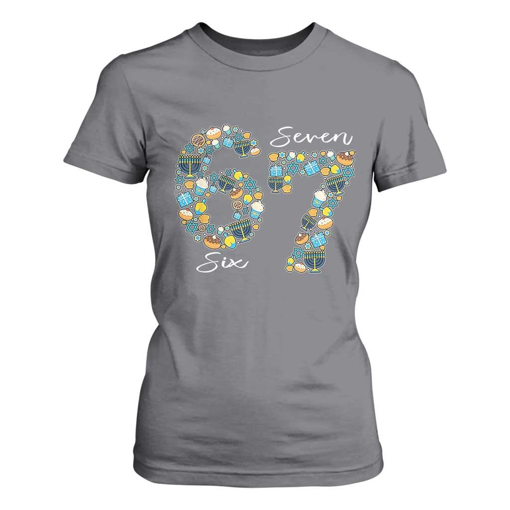 Funny Hanukkah 67 T Shirt For Women Six Seven Meme Chanukah Dreidel Gelt Star Of David TS11 Charcoal Print Your Wear