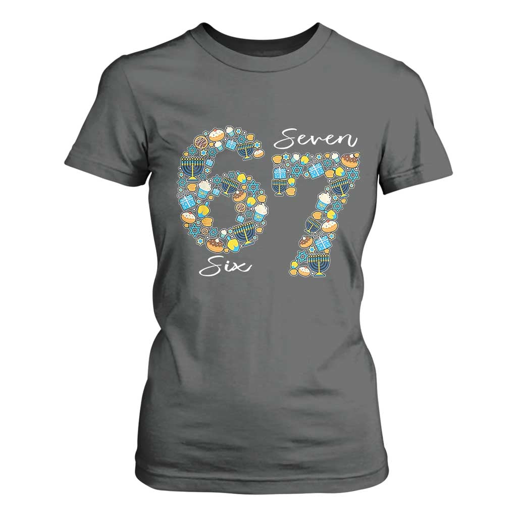 Funny Hanukkah 67 T Shirt For Women Six Seven Meme Chanukah Dreidel Gelt Star Of David TS11 Dark Heather Print Your Wear