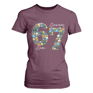 Funny Hanukkah 67 T Shirt For Women Six Seven Meme Chanukah Dreidel Gelt Star Of David TS11 Maroon Print Your Wear