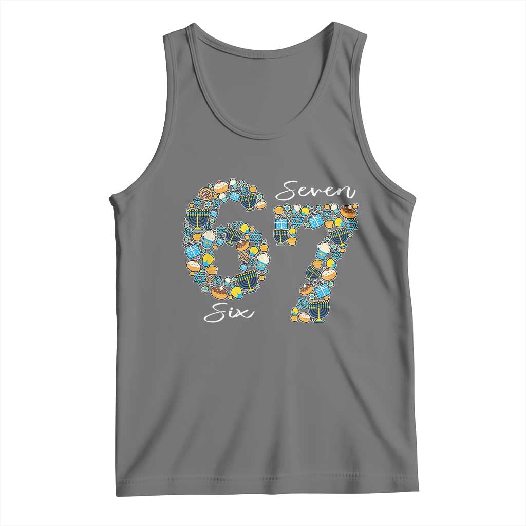Funny Hanukkah 67 Tank Top Six Seven Meme Chanukah Dreidel Gelt Star Of David TS11 Black Heather Print Your Wear