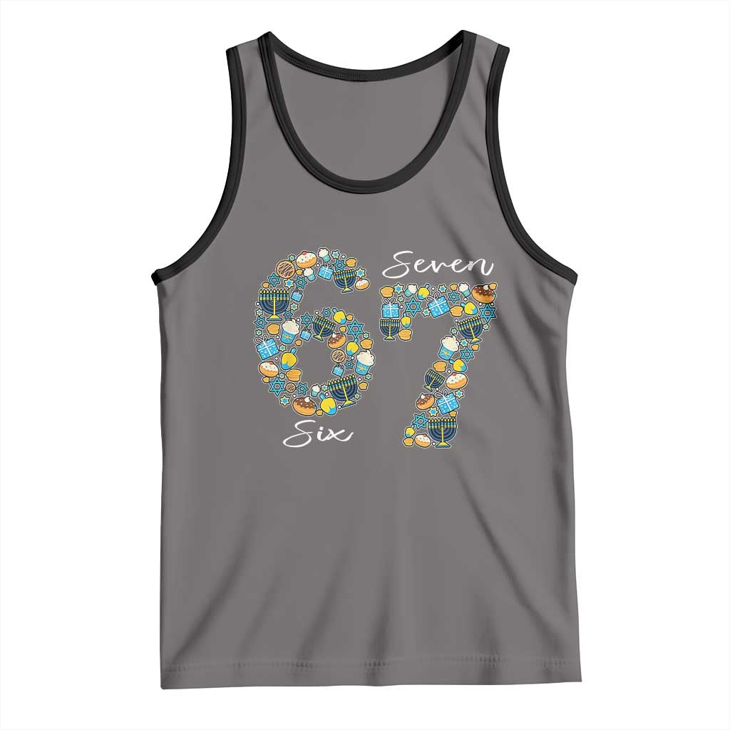 Funny Hanukkah 67 Tank Top Six Seven Meme Chanukah Dreidel Gelt Star Of David TS11 Deep Heather Black Print Your Wear