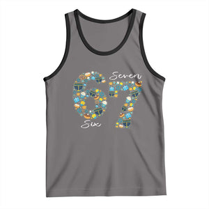 Funny Hanukkah 67 Tank Top Six Seven Meme Chanukah Dreidel Gelt Star Of David TS11 Deep Heather Black Print Your Wear