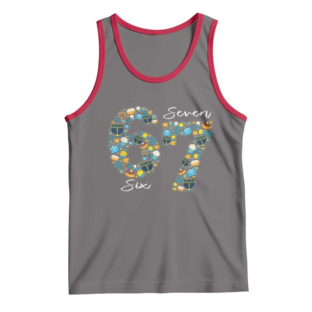 Funny Hanukkah 67 Tank Top Six Seven Meme Chanukah Dreidel Gelt Star Of David TS11 Deep Heather Red Print Your Wear