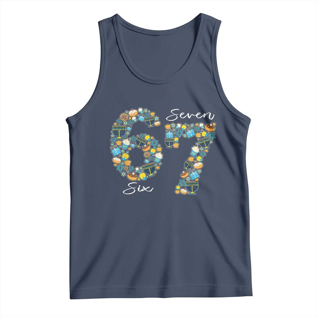 Funny Hanukkah 67 Tank Top Six Seven Meme Chanukah Dreidel Gelt Star Of David TS11 Navy Print Your Wear