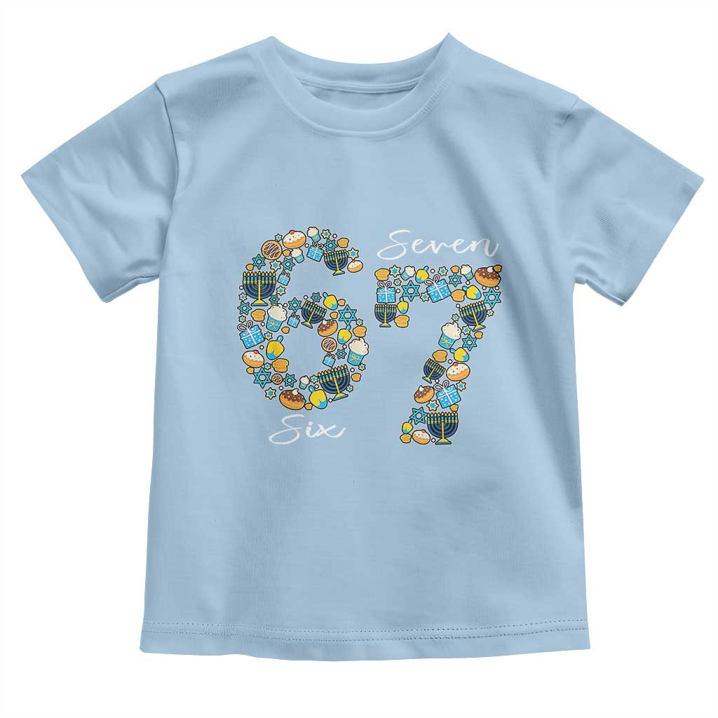 Funny Hanukkah 67 Toddler T Shirt Six Seven Meme Chanukah Dreidel Gelt Star Of David TS11 Light Blue Print Your Wear