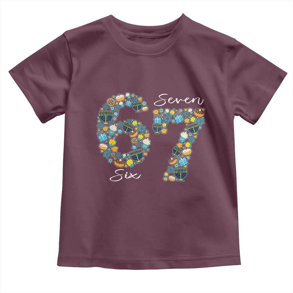 Funny Hanukkah 67 Toddler T Shirt Six Seven Meme Chanukah Dreidel Gelt Star Of David TS11 Maroon Print Your Wear