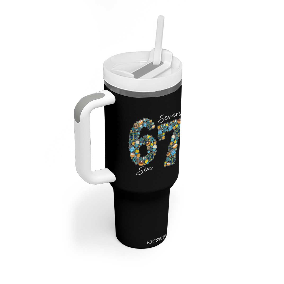 Funny Hanukkah 67 Tumbler With Handle Six Seven Meme Chanukah Dreidel Gelt Star Of David TS11 Print Your Wear