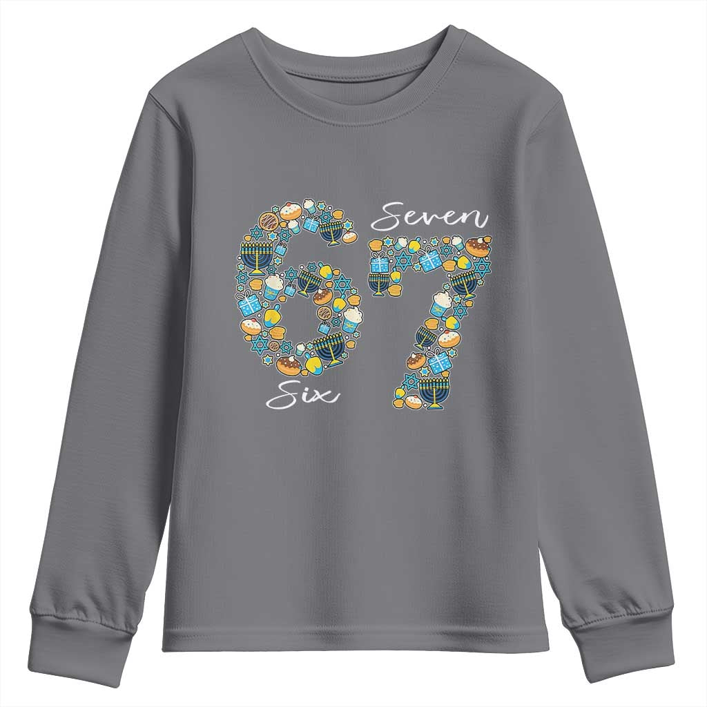 Funny Hanukkah 67 Youth Sweatshirt Six Seven Meme Chanukah Dreidel Gelt Star Of David TS11 Charcoal Print Your Wear